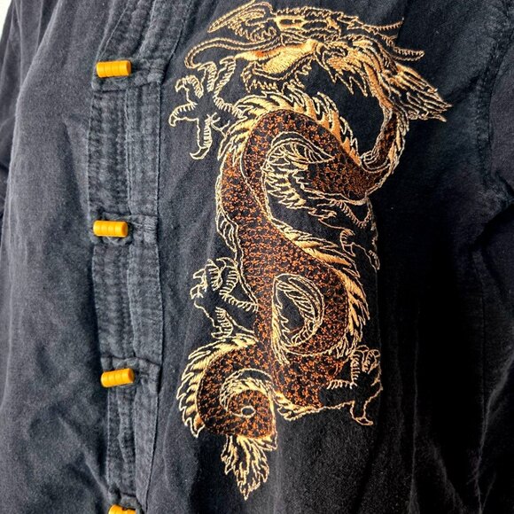Vintage Arda Black Traditional Chinese Dragon Embroidered Toggle Front Shirt XL - Picture 3 of 6